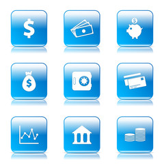 Financial Banking Square Vector Blue Icon Design Set