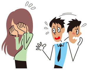 泣く女性にとまどう男性