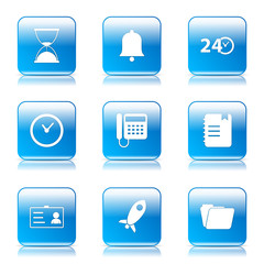 Time Duration Square Vector Blue Icon Design Set