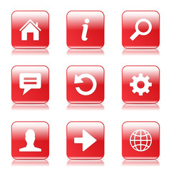 Web Internet Square Vector Red Icon Design Set