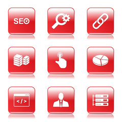 SEO Internet Sign Square Vector Red Icon Design Set 11