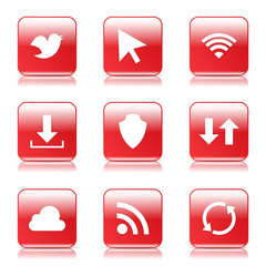 Web Internet Social Square Vector Red Icon Design Set