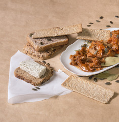 Tuna fish meal in tomato sauce with tofu cheese