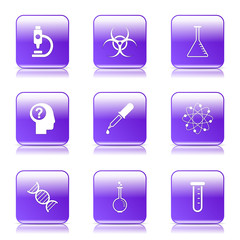 Science Instruments Square Vector Violet Icon Design Set