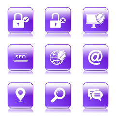 SEO Internet Sign Square Vector Violet Icon Design Set 3