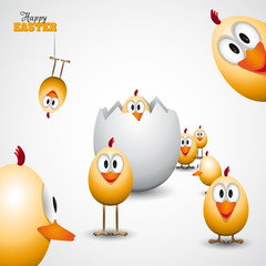 Funny Easter eggs chicks - background illustration - Happy easte