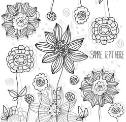 stylized black and white background with flowers