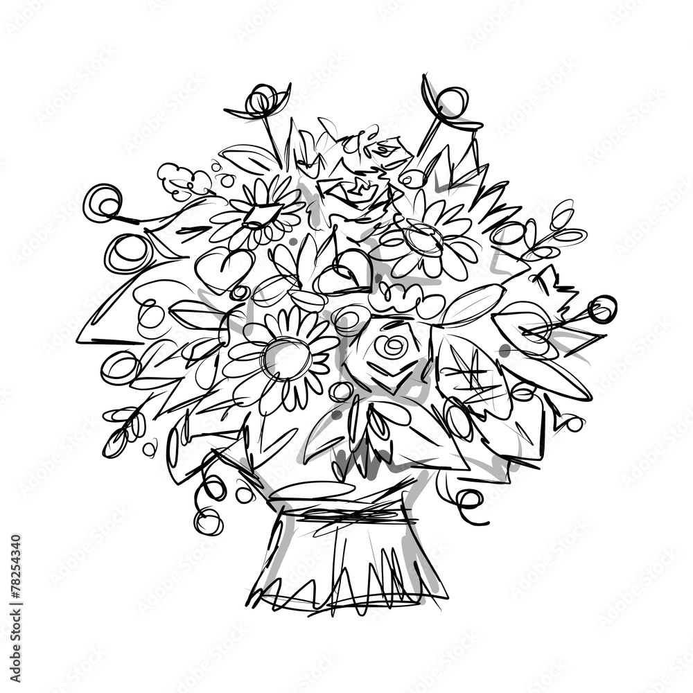 Sticker floral bouquet, sketch for your design