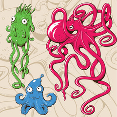 Deep sea monsters. Vector illustration