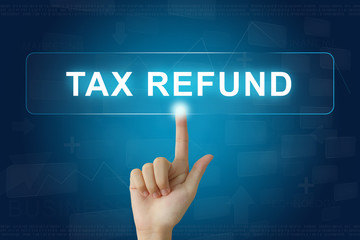 hand press on tax refund button on touch screen