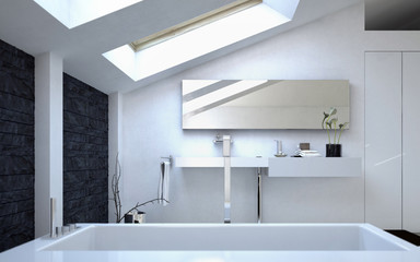 Fototapeta na wymiar Modern Architectural White Bathroom Design
