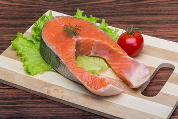 Raw salmon steak