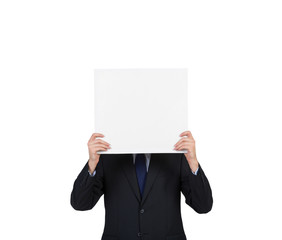 businessman holding poster