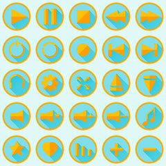 Set of media player buttons. Flat icons