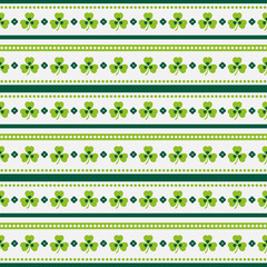 Happy St. Patrick's Day! Seamless striped pattern with shamrocks