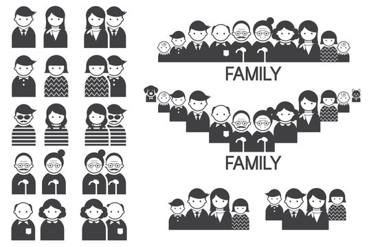 Various People Symbol Icons Couple and Family Set