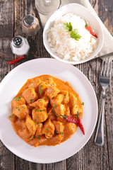 chicken with spicy sauce and rice