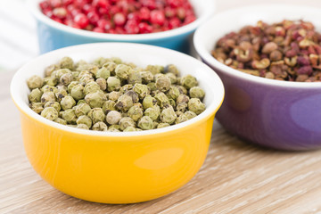 Peppercorns - Green, szechuan and pink dried peppercorns