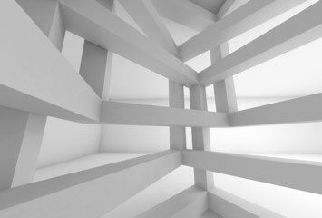 3d background. Internal space of white braced construction