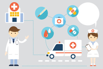 Doctor and nurse Infographic with Icons and Copy Space