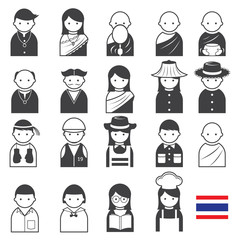 Various Thai People Occupation Character Icons Set