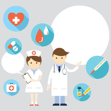 Doctor and nurse Present with Icons and Copy Space