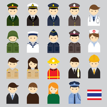 Various Thai People and Officer Character Icons Set