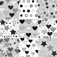 Fototapeta premium Set of black and white seamless background patterns with stars,