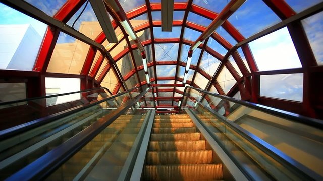 Glass roof structure in metro. Moscow escalator. Russia. HD