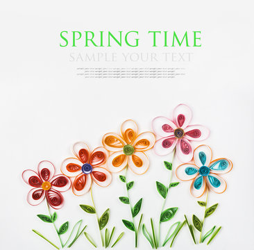 colorful flowers made quilling for spring time