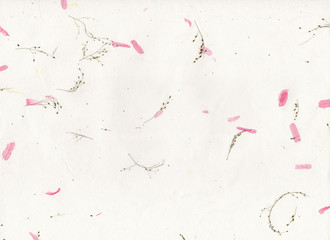 Photo of an old handmade white paper texture background with dried pink flower petals