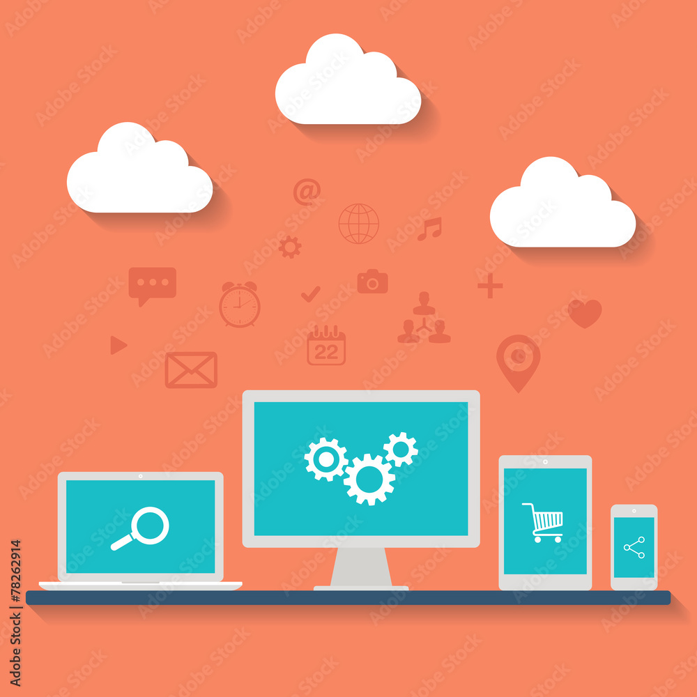 Poster Cloud computing flat vector illustration.