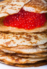 Russian pancakes - blini with red caviar