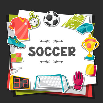 Sports background with soccer sticker symbols.