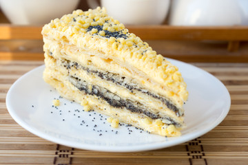 Poppy seed cake on white plate