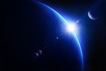 Earth sunrise with moon in space - 78264975