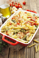 Casserole pasta with chicken and broccoli