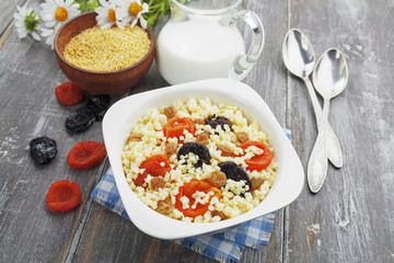 Millet porridge with dried apricots and prunes