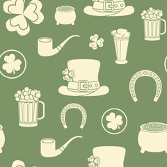 Seamless background. St. Patrick's attributes. Retro. Silhouette