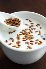 Fresh yogurt with flax seeds