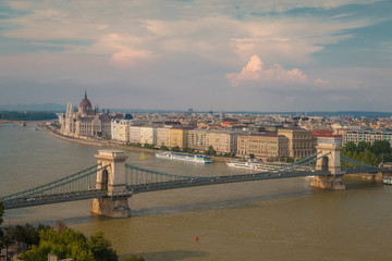 Fototapeta na wymiar Birds Eye View of River Danube and Budapest Hungary