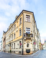 Corner building in old Riga city, Latvia