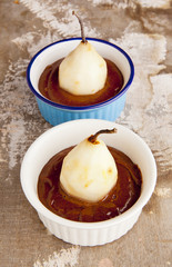 pears in chocolate, ready for baking.