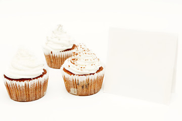 Cupcakes with whip cream and blank card - add own text