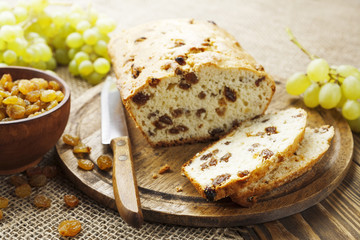 Homemade cake with raisins