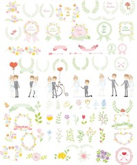 Набор свадебных элементов шаблона дизайна для пригласительных