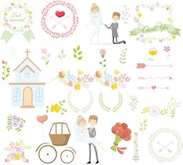 Набор свадебных элементов шаблона дизайна для пригласительных