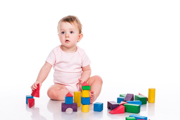 Beautiful baby building with cubes