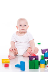 Beautiful baby building with cubes