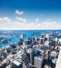 Blick auf die Innenstadt in Richtung Sydney Tower, Australien.